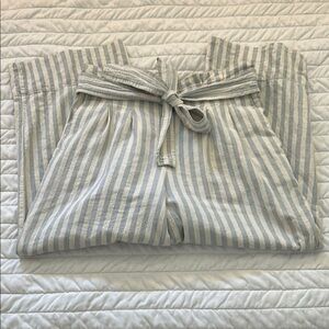 Madewell Light Blue and White Linen Striped Pants